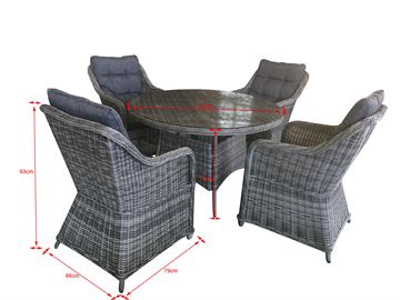 Havesæt model Sevilla. 4 stole + ø120cm bord i mixed sort rundt polyrattan. lev ca 1-6-24